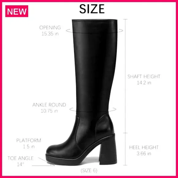 Knee High Boots Chunky Heel Square Toe Platform Side Zipper Tall Boots - Picture 6 of 8
